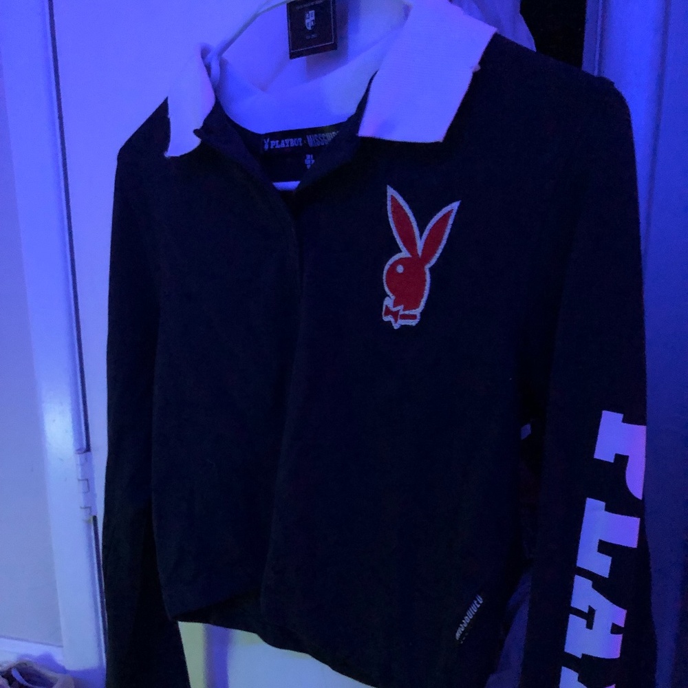 Playboy x Missguided Navy Varsity Polo Crop Top
